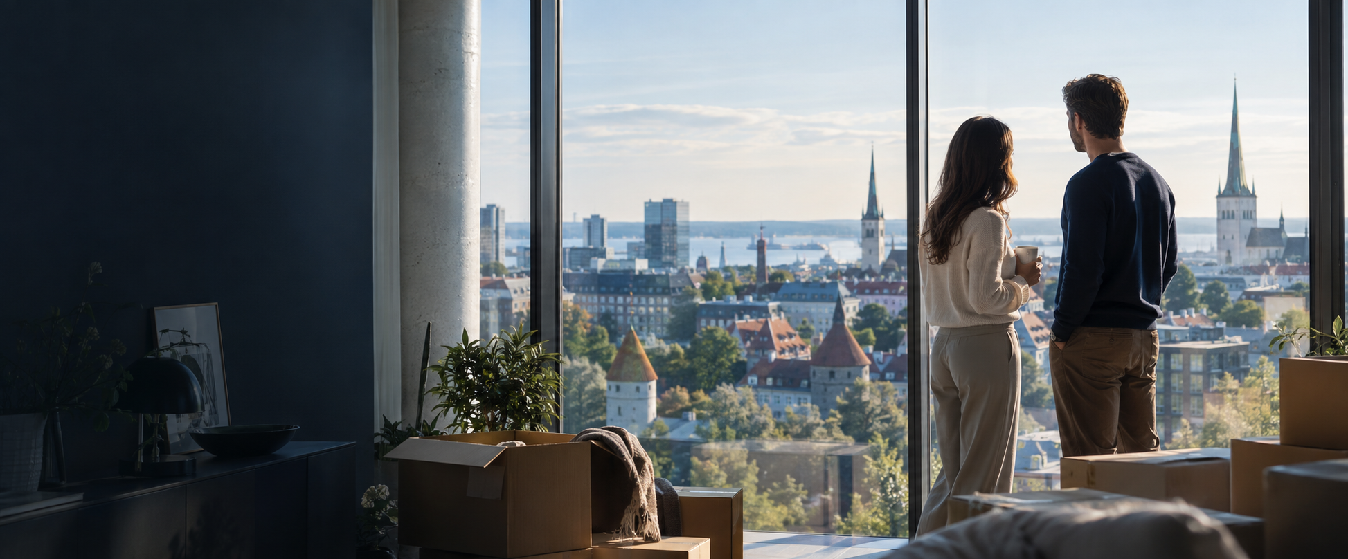A couple settling into a new home overlooking Tallinn